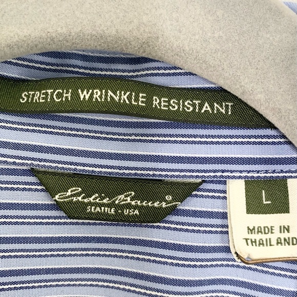 EDDIE BAUER Womens Blue Pinstriped Button Up Blouse Size L Excellent Condition! - Picture 3 of 7